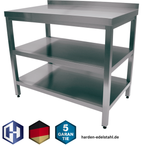 Edelstahl-Tisch mit der Bautiefe 700 mm , Zwischenboden und Grundboden