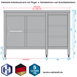 Skizze Edelstahl-Schrank in der Bautiefe 600 mm Flügeltüren oder Schiebetüren und Schubladenblock